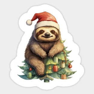 Christmas Sloth Climbing On The Pine Tree Sticker